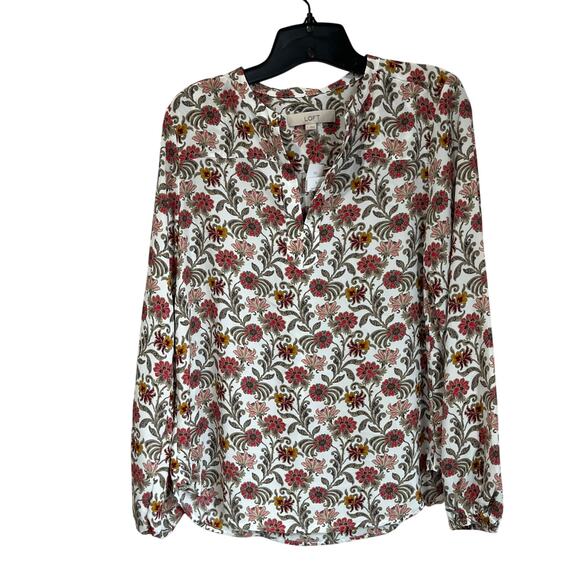 LOFT Floral Blouse NWT Size S Long Sleeve Split Neck Boho Top Soft Lightweight - Picture 1 of 8